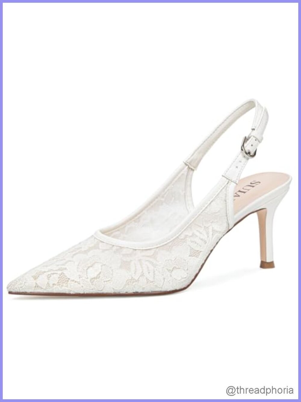 Wedding Lace Heels for Women Bridal Kitten Heels Slingback Pointed Toe Pumps